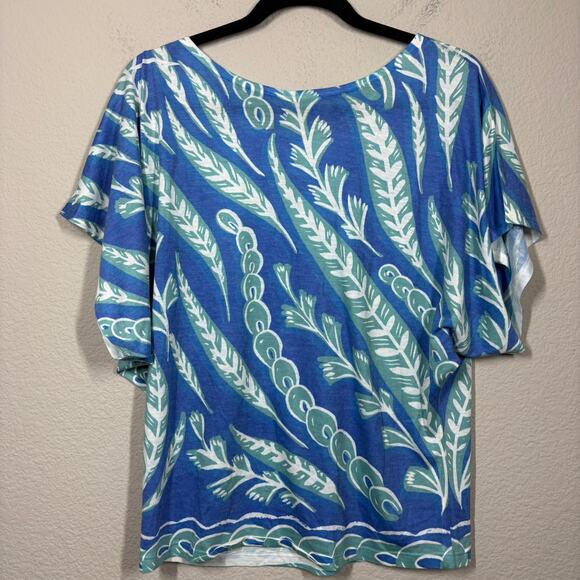 Before+Again Size Small Dolman Sleeves Shirt Top Blue Leaves Print Pullover - Picture 2 of 7
